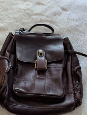 Men’s Brown Leather Backpack with Front Flap and Buckle